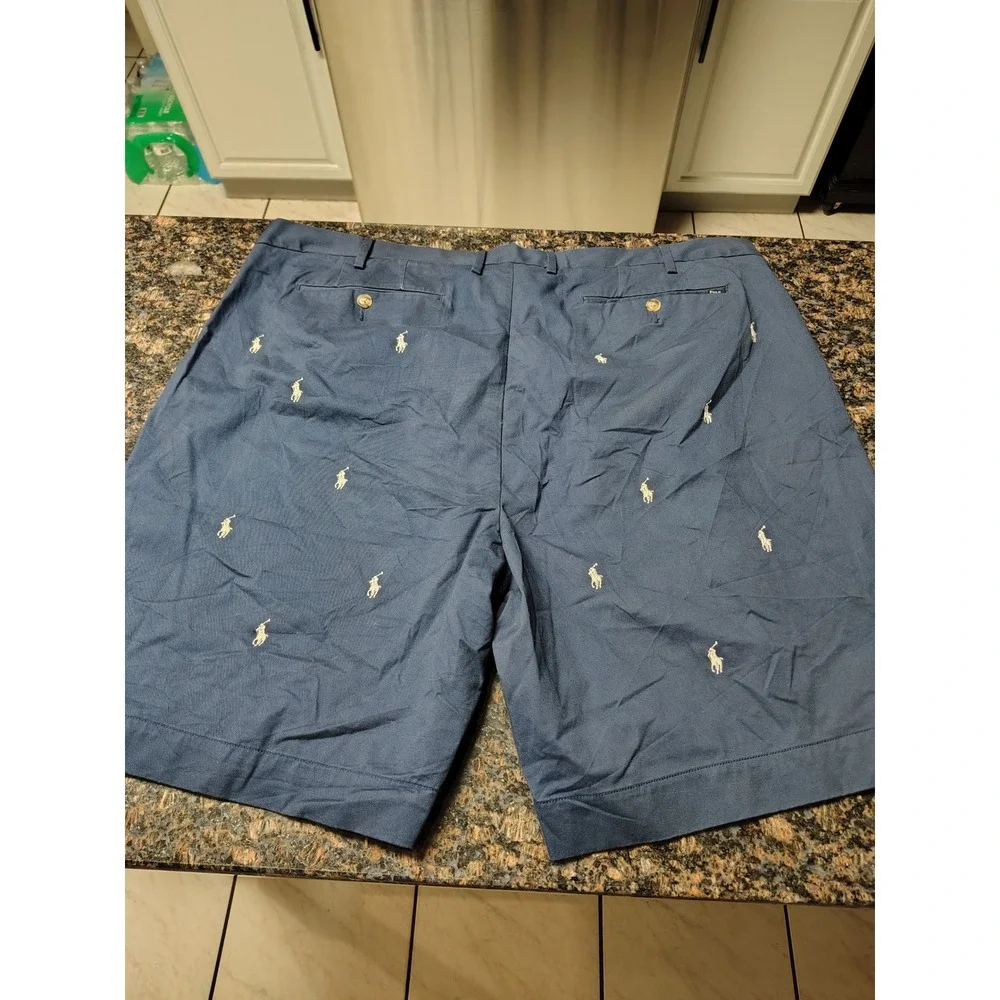 Polo Ralph Lauren Mens Navy Blue All Over Pony Logo Chino Shorts 44 Classic Fit